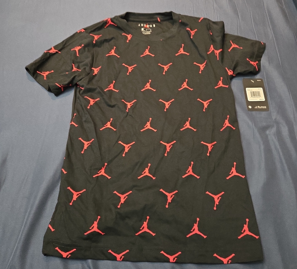 Jordan Black Short Sleeve Tee with Red Jumpman All-Over Print